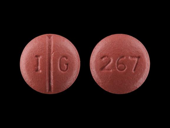 Pill I G 267 Brown Round is Quinapril Hydrochloride.