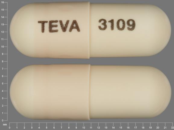 Pill TEVA 3109 Beige Capsule/Oblong is Amoxicillin