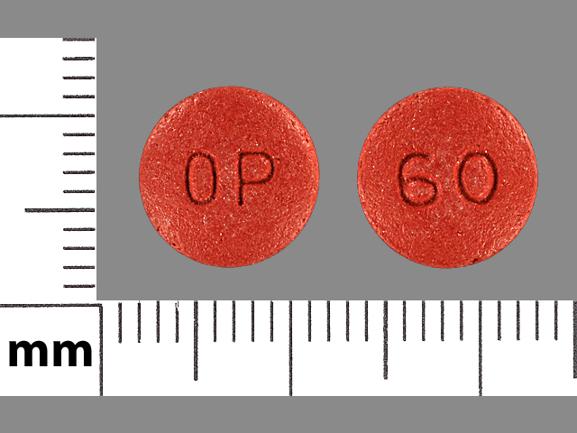 Pill OP 60 Red Round is OxyContin