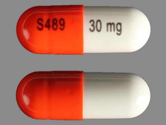 Pill S489 30 mg Orange & White Capsule/Oblong is Vyvanse