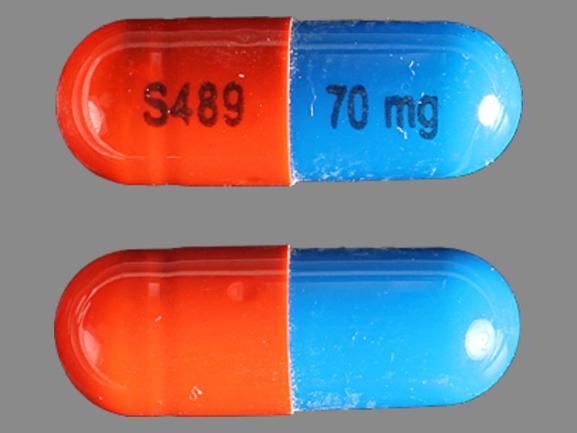 Pill S489 70 mg Blue & Orange Capsule/Oblong is Vyvanse