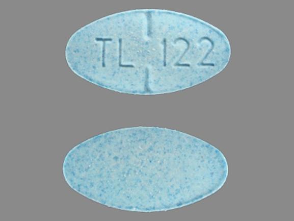 Pill TL 122 Blue Oval is Meclizine Hydrochloride