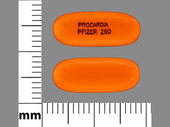 Pill PROCARDIA PFIZER 260 Orange Capsule-shape is Nifedipine