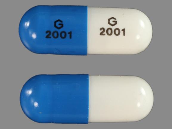 Pill G 2001 G 2001 Blue & White Capsule/Oblong is Ziprasidone Hydrochloride