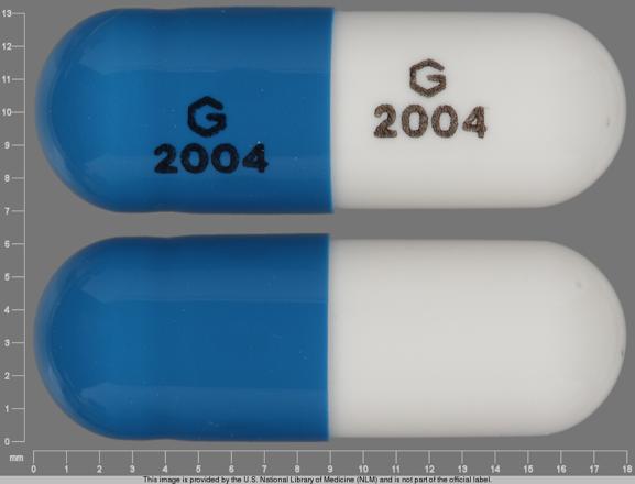 Pill G 2004 G 2004 Blue & White Capsule/Oblong is Ziprasidone Hydrochloride