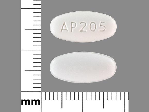 Pill AP205 White Elliptical/Oval is Alendronate Sodium