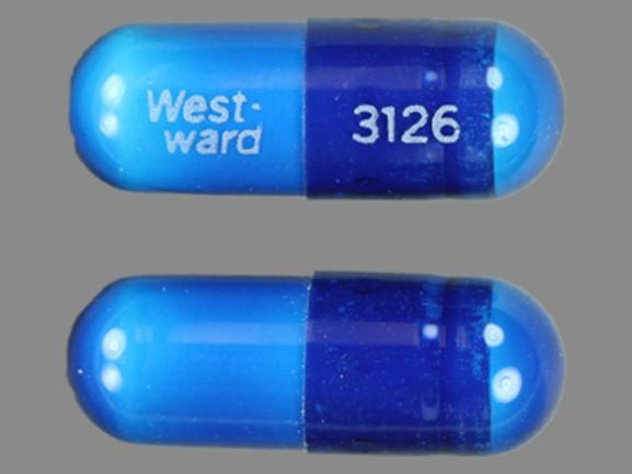 Pill West-ward 3126 Blue Capsule-shape is Dicyclomine Hydrochloride