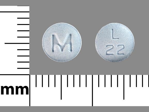 Pill M L 22 Blue Round is Lisinopril