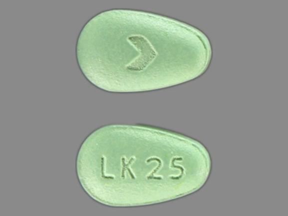 Pill LK 25 > Green Egg-shape is Losartan Potassium