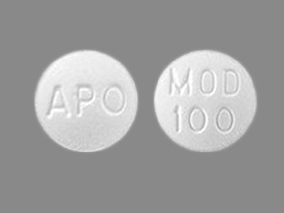 Pill APO MOD 100 White Round is Modafinil