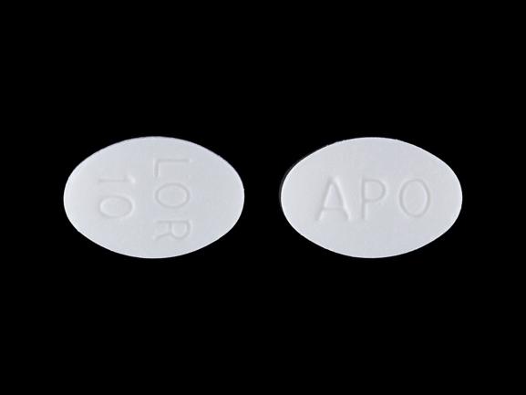Pill APO LOR 10 White Elliptical/Oval is Loratadine