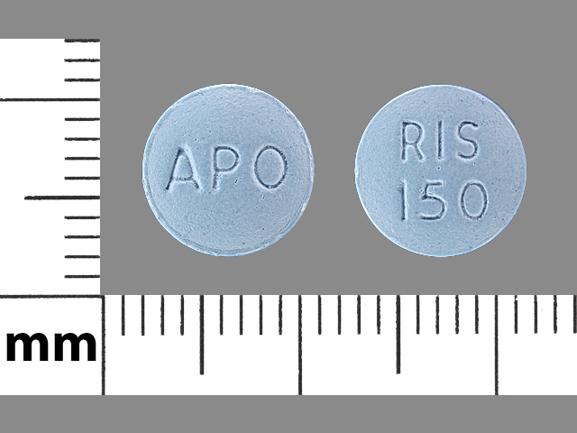 Pill APO RIS 150 Blue Round is Risedronate Sodium