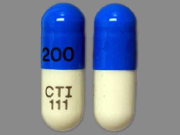 Pill 200 CTI 111 Blue & White Capsule/Oblong is Acyclovir