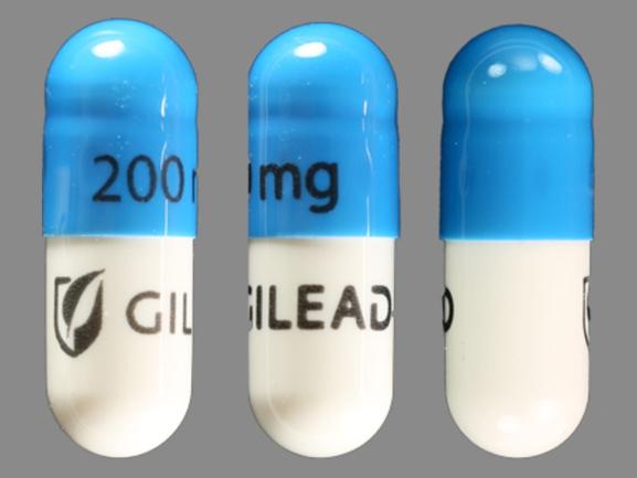 Pill 200 mg GILEAD Blue & White Capsule/Oblong is Emtriva