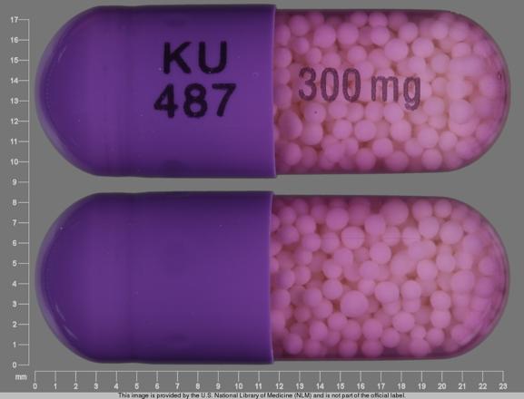 Pill KU 487 300 mg Purple Capsule-shape is Verapamil Hydrochloride Extended-Release