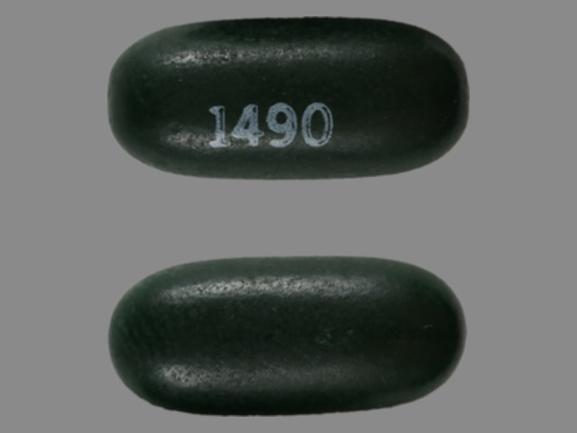 Pill 1490 Green Capsule/Oblong is Esterified Estrogens and Methyltestosterone