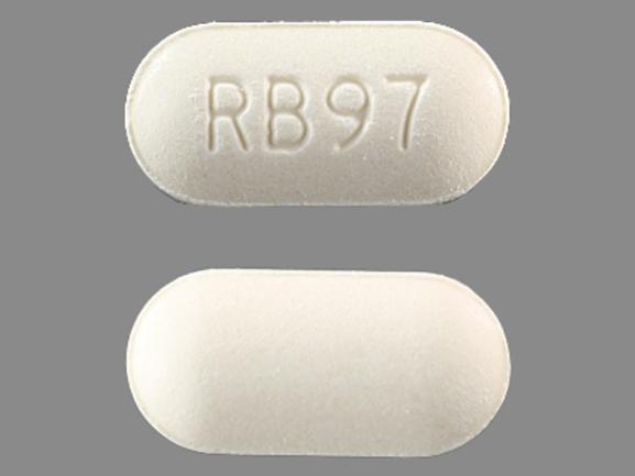 Pill RB97 White Capsule/Oblong is Sumatriptan Succinate