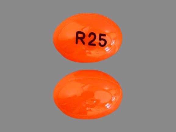 Pill R25 Orange Capsule-shape is Calcitriol