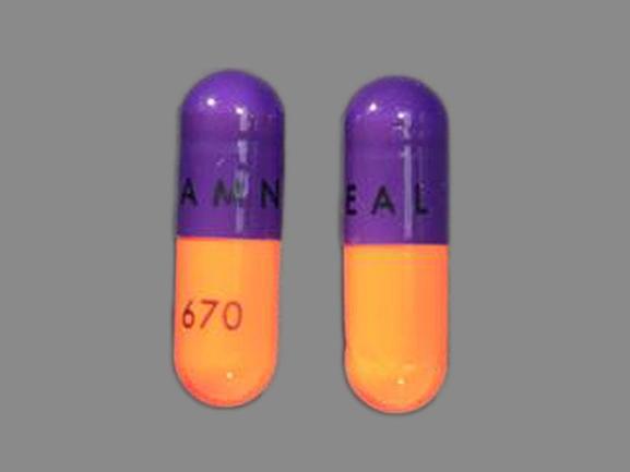 Pill AMNEAL 670 Purple Capsule/Oblong is Acebutolol Hydrochloride