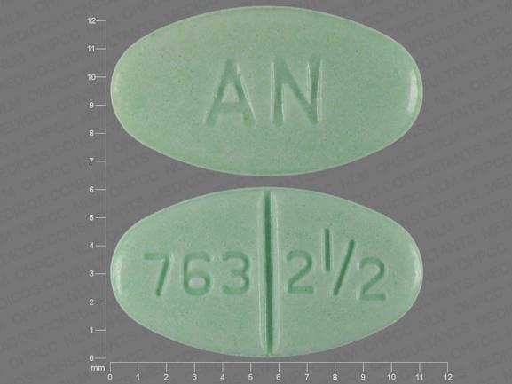 Pill AN 763 2 1/2 Green Oval is Warfarin Sodium