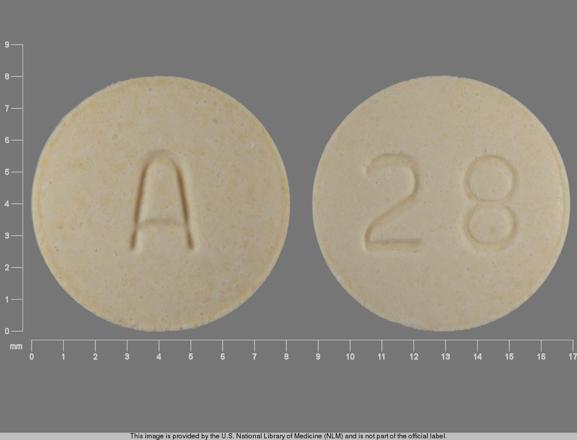 Pill A 28 Yellow Round is Hydrochlorothiazide and Lisinopril