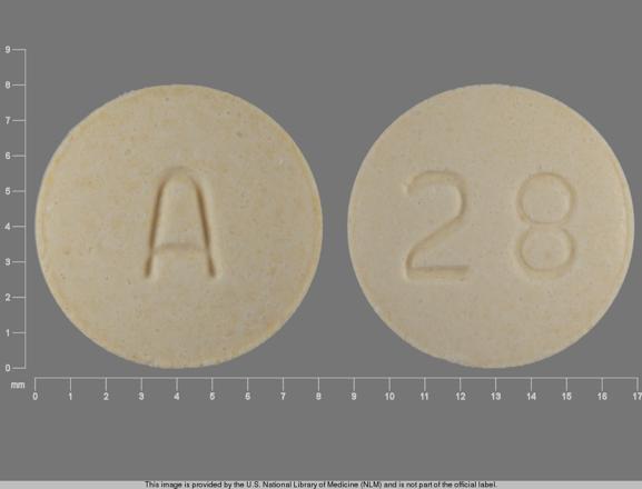 Pill A 28 Yellow Round is Hydrochlorothiazide and Lisinopril