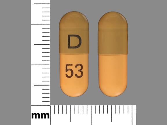 Pill D 53 Green & Orange Capsule/Oblong is Tamsulosin Hydrochloride