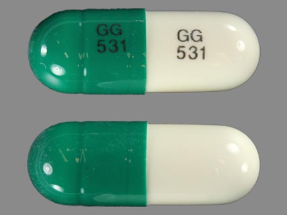 Pill GG 531 GG 531 Green Capsule/Oblong is Temazepam
