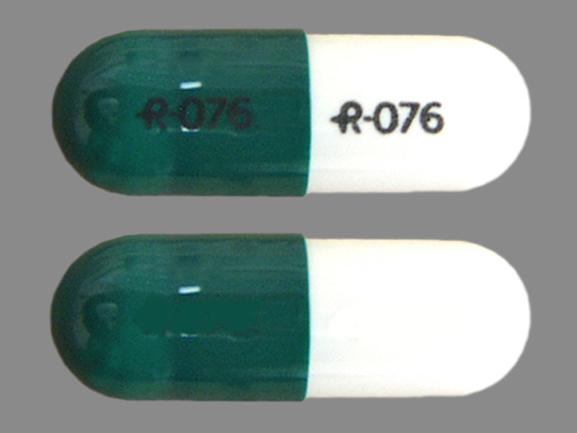 Pill R-076 R-076 Green & White Capsule/Oblong is Temazepam