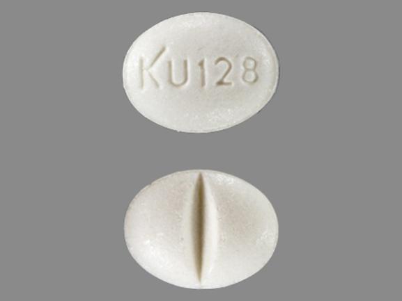 Pill KU 128 White Elliptical/Oval is Isosorbide Mononitrate Extended-Release
