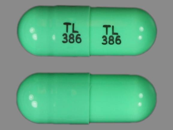 Pill TL 386 TL 386 Green Capsule/Oblong is Terazosin Hydrochloride