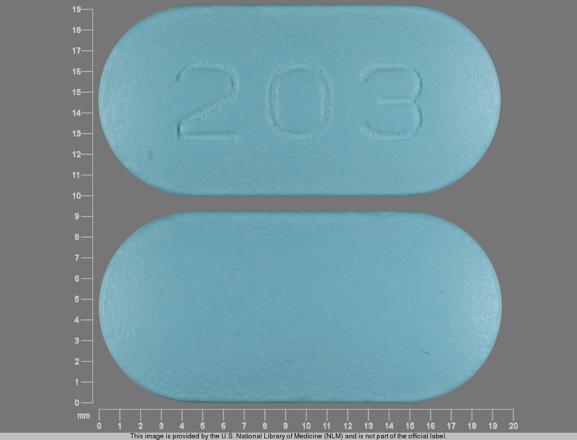 Pill 203 Blue Capsule-shape is Cefuroxime Axetil