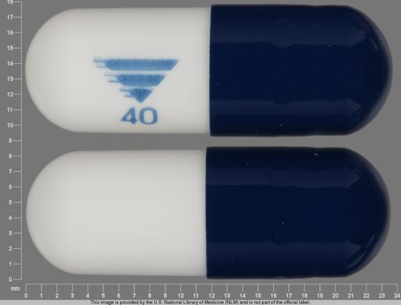 Pill Logo 40 Blue & White Capsule/Oblong is Zegerid