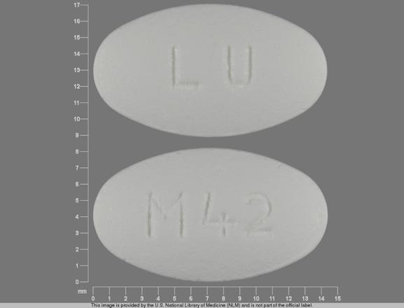 Pill LU M42 White Oval is Hydrochlorothiazide and Losartan Potassium