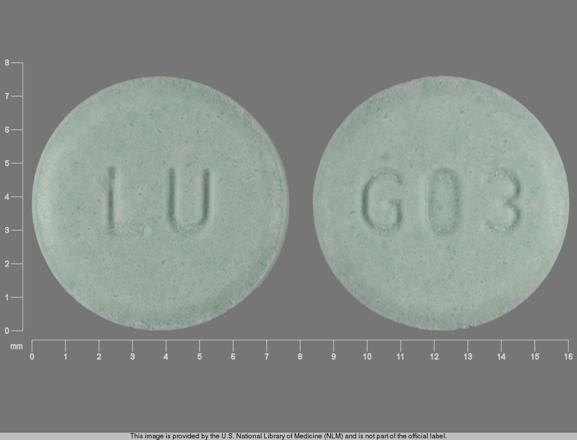 Pill LU G03 Green Round is Lovastatin