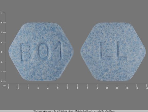 Pill B01 LL Blue Six-sided is Hydrochlorothiazide and lisinopril