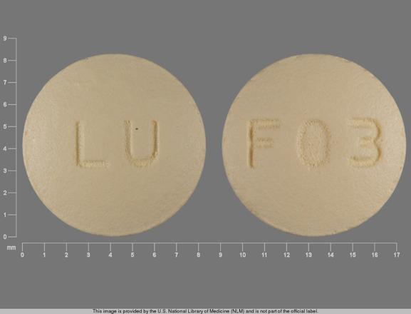 Pill LU F03 Yellow Round is Quinapril Hydrochloride