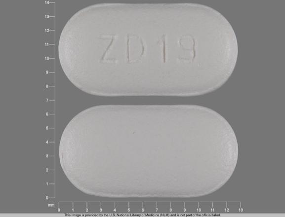 Pill ZD19 White Capsule/Oblong is Hydrochlorothiazide and Losartan Potassium