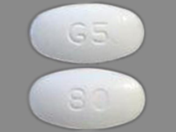 Pill G5 80 Yellow Elliptical/Oval is Pravastatin Sodium