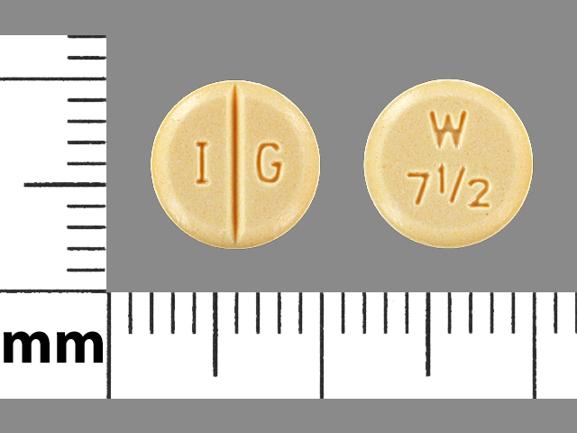 Pill I G W 7 1/2 Yellow Round is Warfarin Sodium