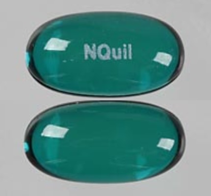 Pill NQuil Green Elliptical/Oval is Vicks Nyquil Cold & Flu