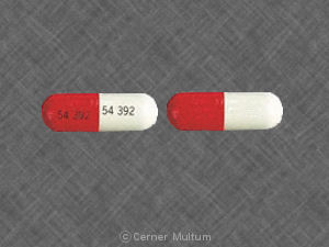 Pill 54 392 54 392 Red & White Capsule-shape is Acetaminophen and Oxycodone Hydrochloride