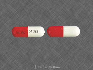 Pill 54 392 54 392 Red & White Capsule/Oblong is Acetaminophen and Oxycodone Hydrochloride