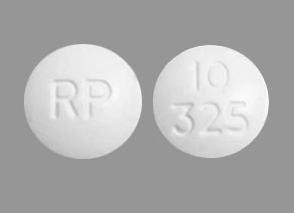 Pill Imprint RP 10 325 (Acetaminophen and Oxycodone Hydrochloride 325 mg / 10 mg)