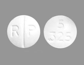 Pill R P 5 325 White Round is Acetaminophen and Oxycodone Hydrochloride