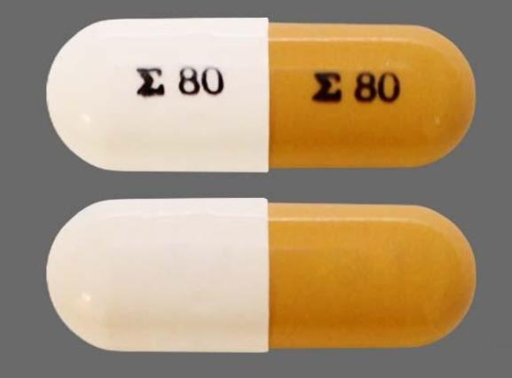 Pill E 80 E 80 Yellow & White Capsule/Oblong is Acitretin
