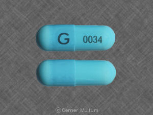 Pill G 0034 Blue Capsule/Oblong is Acyclovir