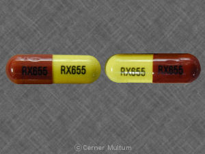 Pill RX655 RX655 Red & Yellow Capsule/Oblong is Amoxicillin