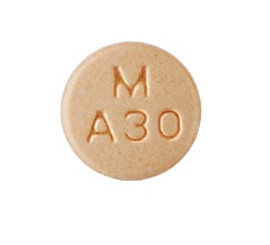 Pill M A30 Peach Round is Amphetamine and Dextroamphetamine