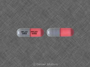 Pill MYLAN 6868 MYLAN 6868 Gray & Pink Capsule/Oblong is Anagrelide Hydrochloride